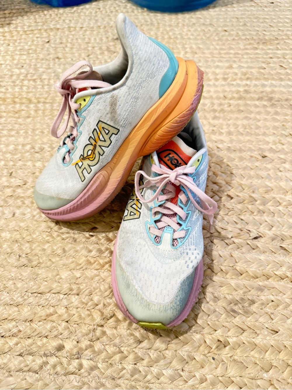 Hoka Kids Pastel Multicolor Sneakers - Pink, Peach, Aqua, Yellow size 4 - Picture 14 of 14